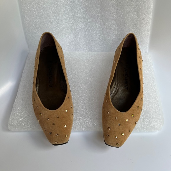 Yves Saint Laurent Ballet Flat Tan Suede / Rhinestone Size US 6M - Picture 5 of 13